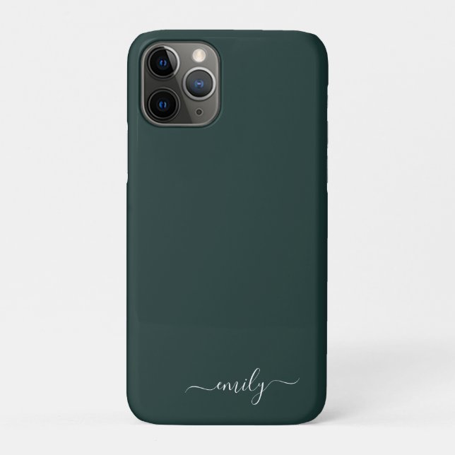 Dark Green Modern Script Monogram Name Case-Mate iPhone Case (Back)