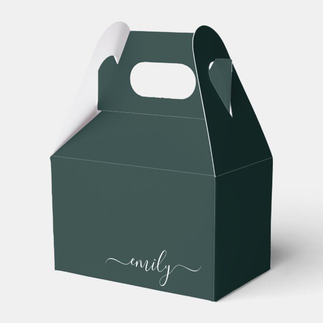 Dark Green Modern Script Monogram Name Favour Box (Front Side)