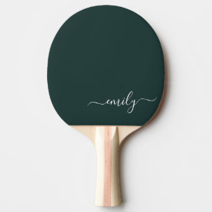 Dark Green Modern Script Monogram Name Ping Pong Paddle