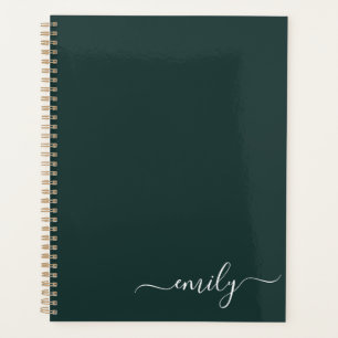 Dark Green Modern Script Monogram Name Planner