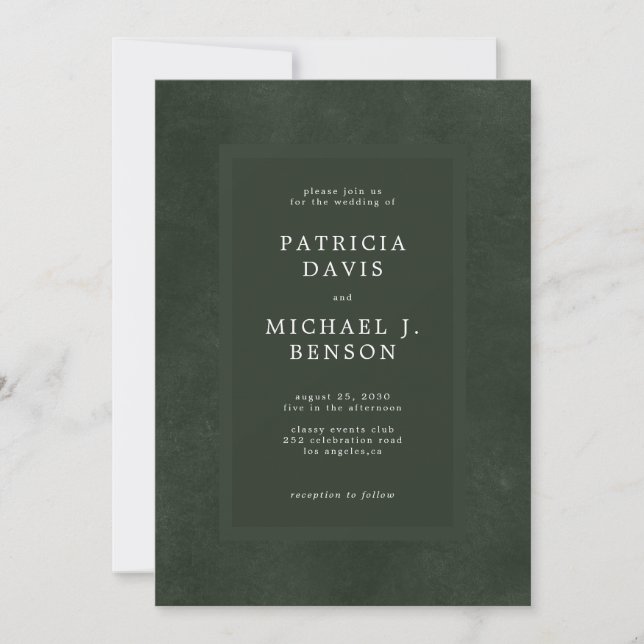 Dark green modern typography elegant wedding invitation (Front)