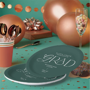 Dark green modern typography party decor paper plate