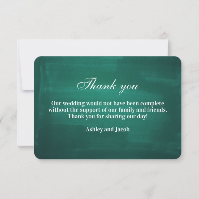 Dark green modern wedding. Simple elegant emerald Thank You Card (Front)