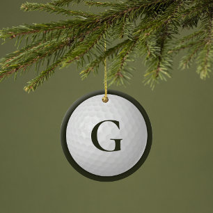 Dark Green Monogram Golf Ball Ceramic Tree Decoration