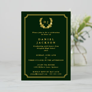 Dark Green Monogram + Laurel Wreath Graduation