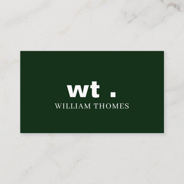 Dark Green Monogram Minimal Business Style Card (Front)