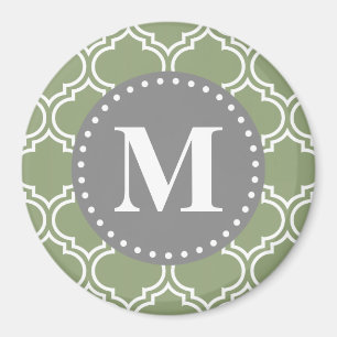 Dark Green Moroccan Lattice Pattern Monogram Magnet