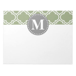 Dark Green Moroccan Lattice Pattern Monogram Notepad