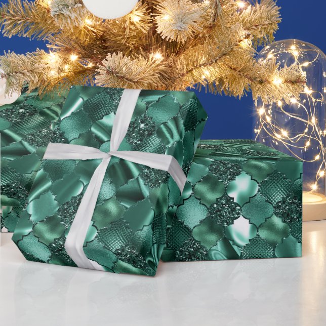 Dark Green Moroccan Quatrefoil Pattern Wrapping Paper (Holidays)