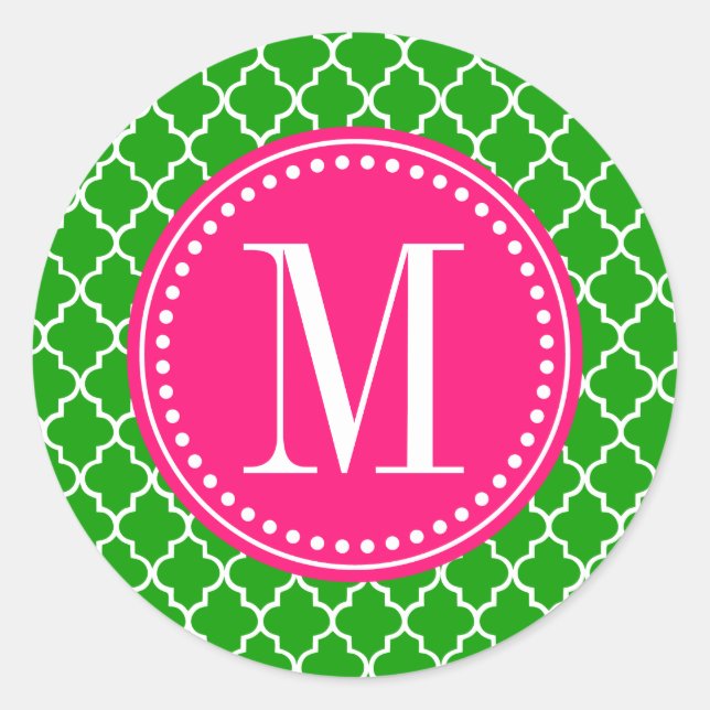 Dark Green Moroccan Tiles Lattice Personalised Classic Round Sticker (Front)