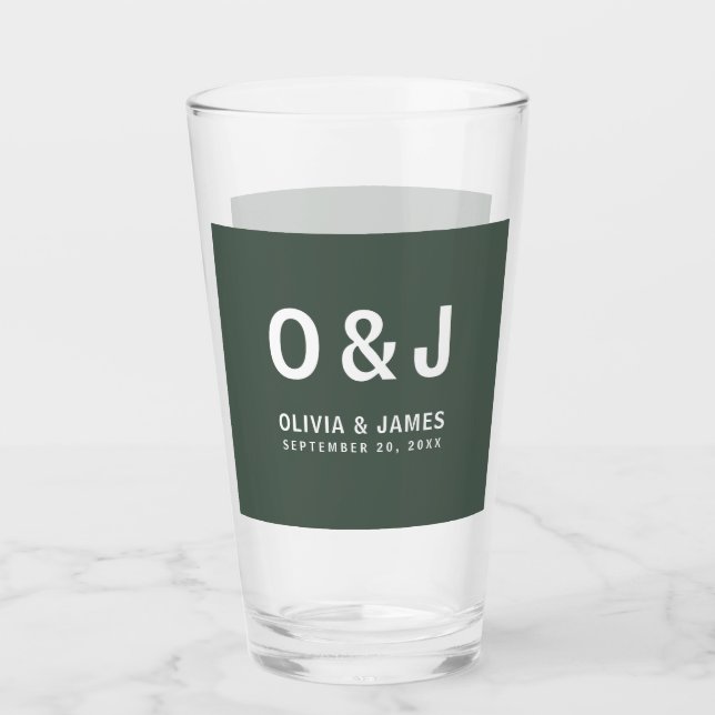 Dark Green | Moss Minimalist Modern Scandi Wedding Glass (Front)