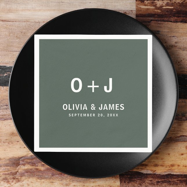 Dark Green | Moss Minimalist Modern Scandi Wedding Napkin (Creator Uploaded)