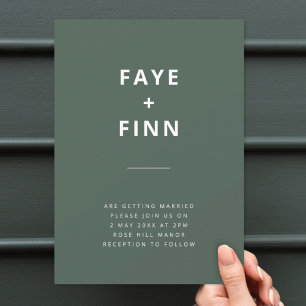 Dark Green   Moss Minimalist Scandi Modern Wedding Invitation