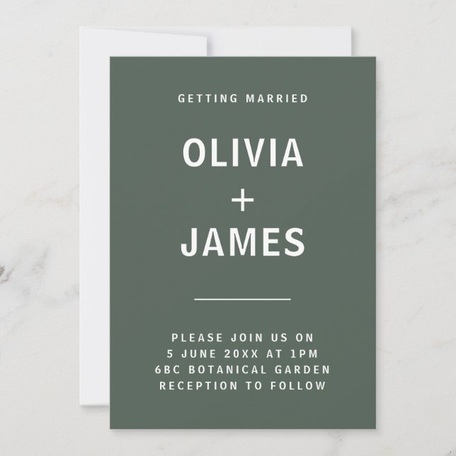Dark Green | Moss Minimalist Scandi Modern Wedding Invitation (Front)