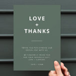 Dark Green | Moss Minimalist Scandi Modern Wedding Thank You Card<br><div class="desc">Simple, stylish wedding suite in a modern minimalist scandi scandinavian design style with a contemporary typography in white on a dark moss forest green background in an informal casual style. The text can easily be personalised for a unique one of a kind design for your special day. If you need...</div>