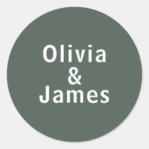 Dark Green Moss Names Minimalist Scandi Wedding Classic Round Sticker
