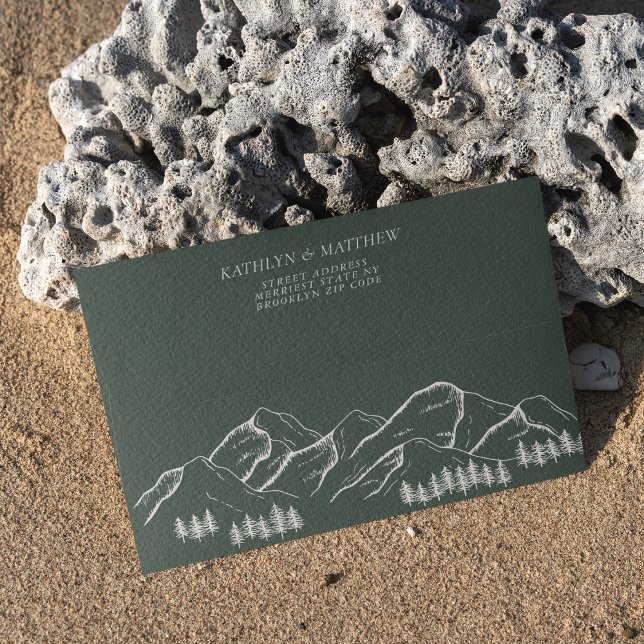 Dark Green Mountain Pine Tree Outdoor Wedding Envelope (Creator Uploaded)