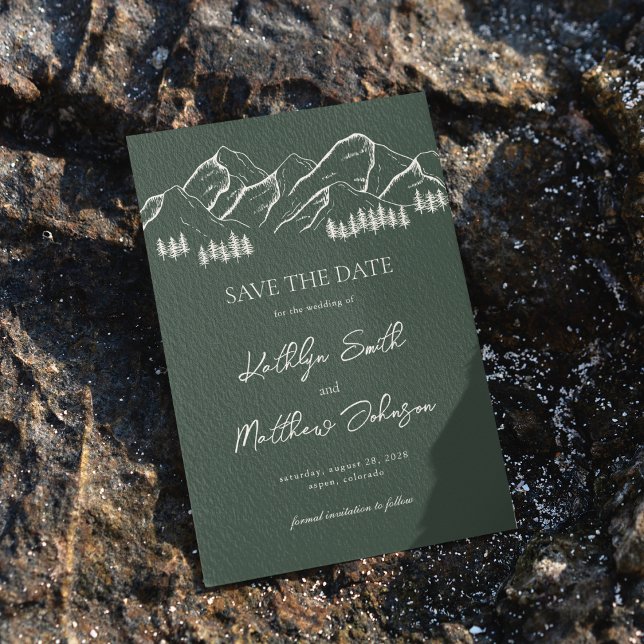 Dark Green Mountain Pine Tree Outdoor Wedding Save The Date (Creator Uploaded)