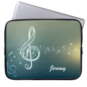 Dark Green Music Notes and Custom Monogram Laptop Sleeve