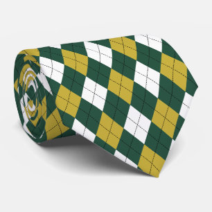 Dark Green & Mustard Argyle Pattern Necktie