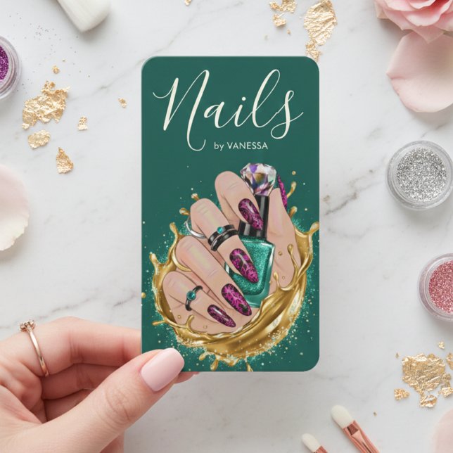 Dark Green Nail Art Studio Manicurist Artist Chic Business Card (Creator Uploaded)