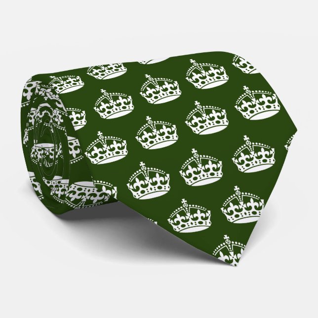Dark green neck tie with fancy crown pattern  (Rolled)