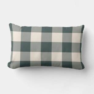 Dark Green Off-White Gingham Pattern Chequered Lumbar Cushion