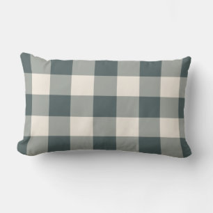 Dark Green Off-White Gingham Pattern Chequered Lumbar Cushion