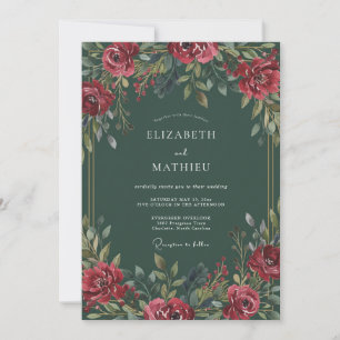 Dark Green Opulent Winter Wedding Invitation