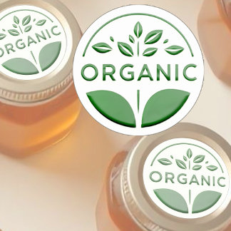 Dark Green Organic Product Label with Leaf 