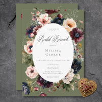 Dark Green Oval Floral Frame Bridal Brunch