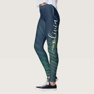Dark Green Palm Leaf Leggings – Tropical Botanical
