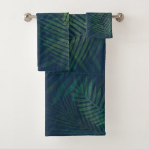 Dark green palms leaves pattern   bath towel set