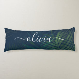 Dark green palms leaves pattern body cushion