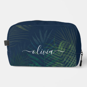 Dark green palms leaves pattern dopp kit