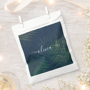 Dark Green Palms Leaves Pattern Favour Bag Tropi