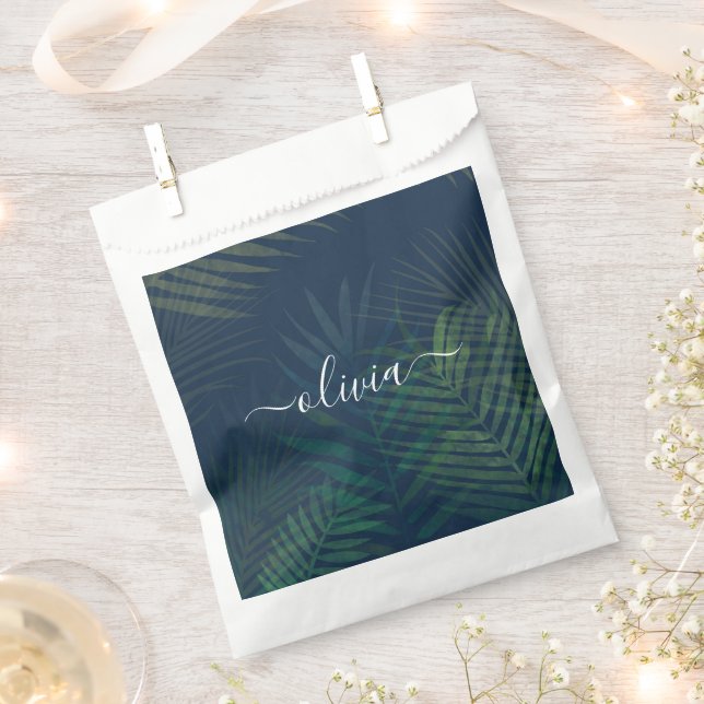 Dark Green Palms Leaves Pattern Favour Bag | Tropi (Clipped)