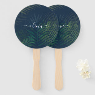 Dark green palms leaves pattern hand fan