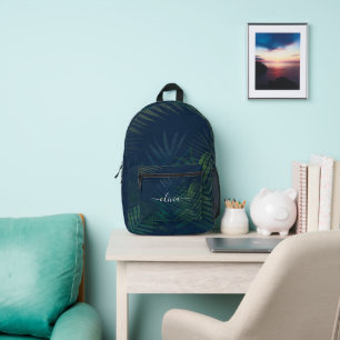 Dark green palms leaves pattern printed backpack