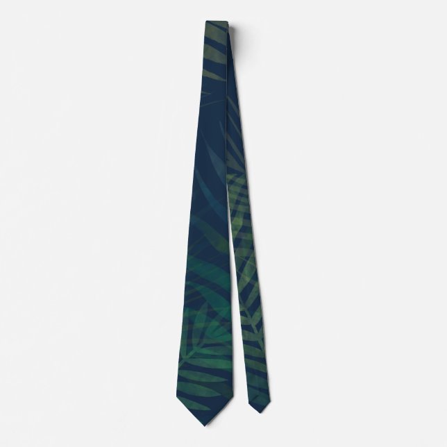 Dark green palms leaves pattern   tie (Front)