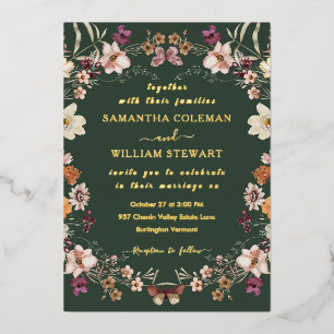 Dark Green Pastel Wildflower Modern Boho Wedding