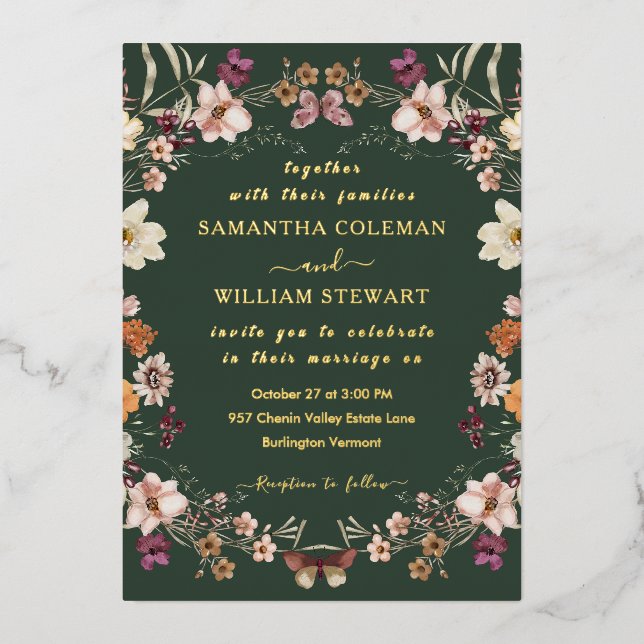 Dark Green Pastel Wildflower Modern Boho Wedding (Front)