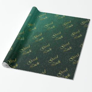 dark green pattern and goog luck golden text wrapping paper