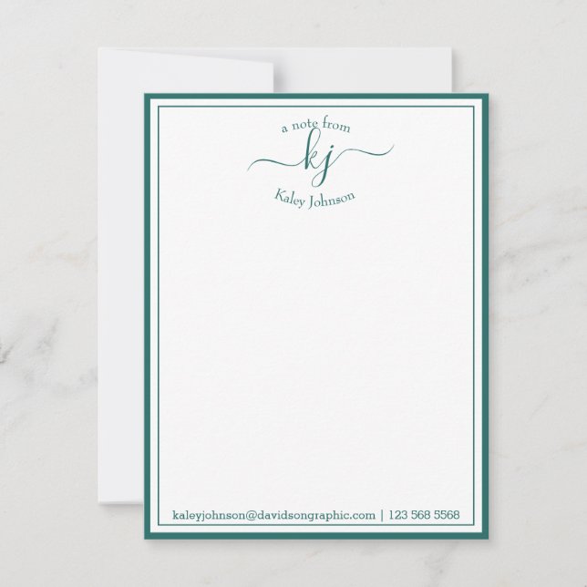 Dark Green Personalised From The Desk Of Note Card (Front)