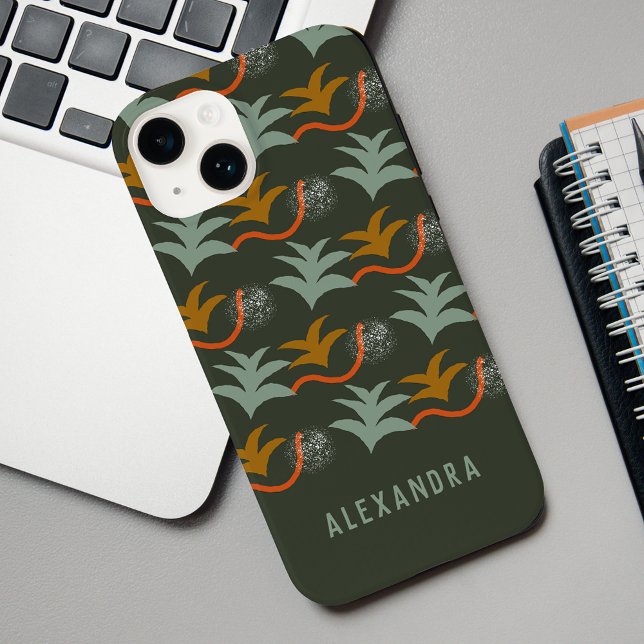 Dark Green Personalised Name Abstract Art Pattern Case-Mate iPhone Case (Creator Uploaded)