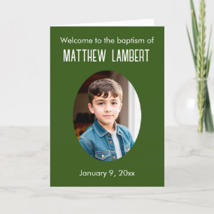 Dark Green Photo Front Polka-Dot Folded Baptism Programme