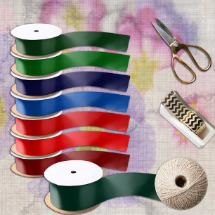 Dark Green Pine tree solid minimalist Satin Ribbon