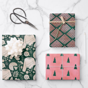 Dark Green & Pink Chic Holiday Wrapping Paper Sheet