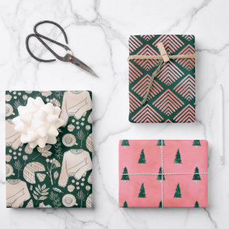 Dark Green & Pink Chic Holiday Wrapping Paper Sheet