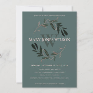 DARK GREEN PINK FOLIAGE WREATH BRIDAL SHOWER CARD